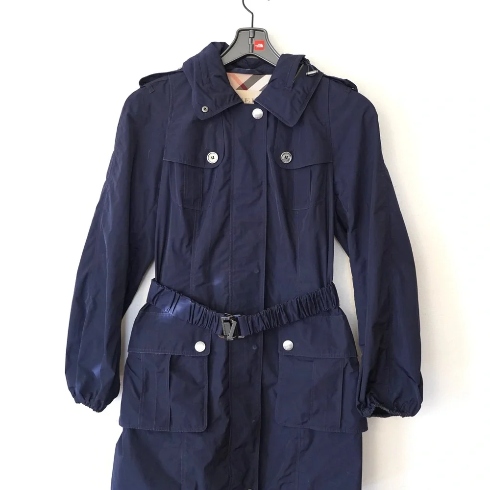 Burberry Brit Navy Blue Hooded Windbreaker Anorak Jacket Raincoat Size 12 US - Picture 8 of 13
